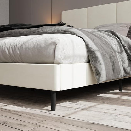 IOILORI Queen Size Bed Frame with Upholstered Headboard, Sturdy Wood Slats, No Box Spring Required, Silent, Easy Assembly, Beige