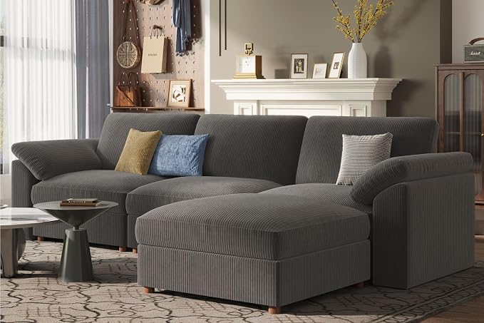 EASE MOOSE Large L Shape Sectional Modular Couch,Comfty Oversized Sectional Cloud Sofa,Wide Deep Seat Dark Gray Couch for Living Room,Removable Cover