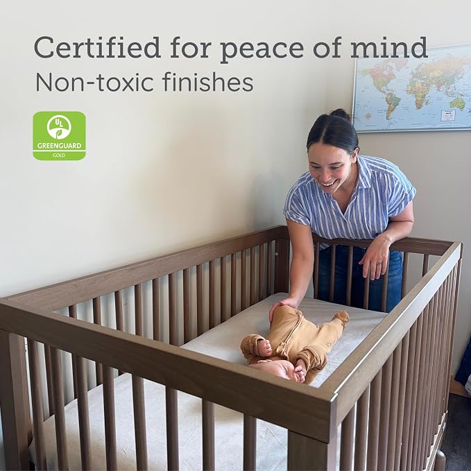 dadada Baby Bliss 4-in-1 Convertible Crib to Toddler Bed & Floor Bed – Made in Italy, GREENGUARD Gold Certified, Baby-Safe Finish, Sustainable Beechwood, Modern Design, 4 Adjustable Heights (Walnut)