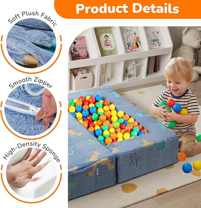 MeMoreCool Modular Kids Couch Dinosaur, Glow Dino Play Toddler Couch for Bedroom, Convertible Foam Kids Sofa Bed, Fold Out Baby Sofa for Girl Boy