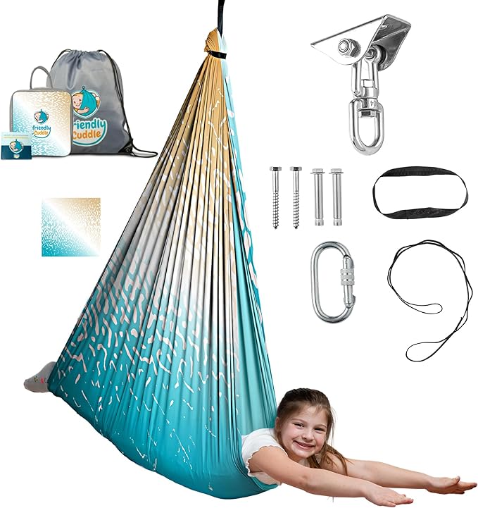 Indoor Sensory Swing for Kids or Outdoor – Holds 300lbs, Double-Layer, & 360° Swivel, Calming Compression Therapy Swing Hammock for Kids & Adults with All Hardware – Sensory-Motor Toys & Gifts
