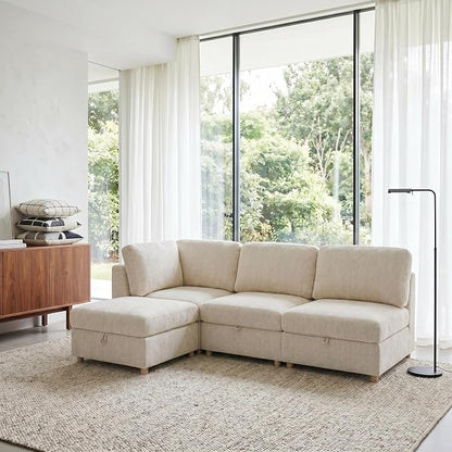 ERYE 95-Inch Oversized L Shaped Sectional Sofa 4 Seat Modular Storage Sofa Couch W/Deep Seat,Skin Friendly Plush Chenille Upholstered Convertible Corner Sectional Couch with Ottoman