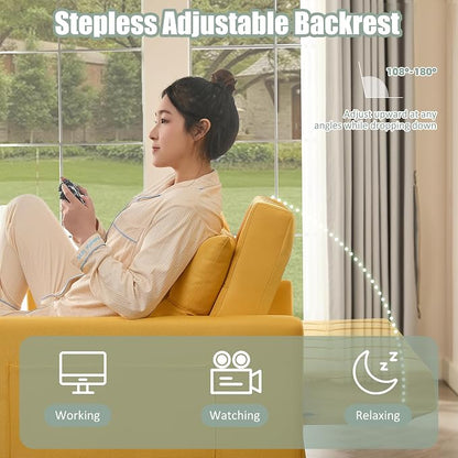 GOSUHI 52" Sleeper Sofa with Pull-Out Bed, 3-in-1 Convertible Sofa Bed, Set of Loveseat with Stepless Adjustable Backrest and Side Pocket, for Living Room Dorm Apartment, Linen, Yellow