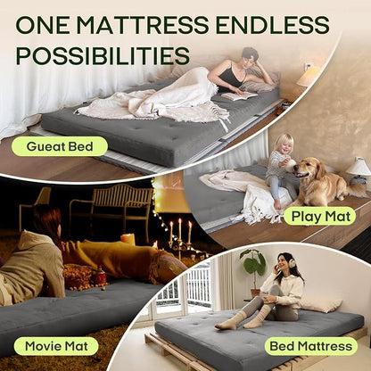 ZonLi Japanese Floor Futon Mattress King Size 76"x 80"100% Cotton Cover 6'' Thicken Tatami Mattress,Foldable Sleeping Pad,Portable Dormitory Tatami Mat,Roll Up Floor Lounger Bed for Adult (Grey)