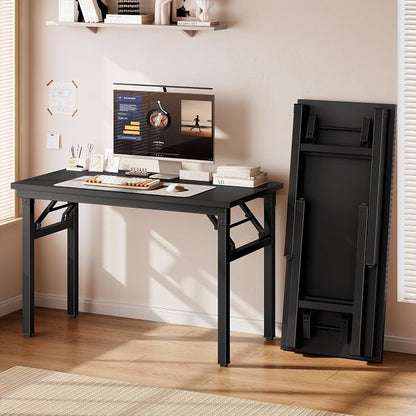 DlandHome Folding Desk for Small Spaces, 35.8'' Computer Desk Folding Table, Foldable Office Desk Computer Table Writing Workstation for Home Office, Study, Bedroom, No Assembly Required, Black&Black
