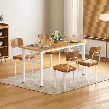 DlandHome Computer Desk, 59.8Inch Office Desk Computer Table, Study Writing Study Desk for Home Office, Teak and White