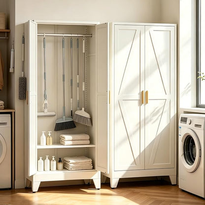 71" H White Armoire Wardrobe Closet,Metal Wardrobe Closet with Doors and Shelves,Tall Wardrobe Closet for Bedroom