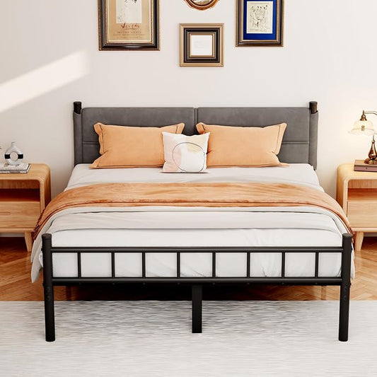 Metal Bed Frame,14Inch Full Bed Frame with Headboard,Heavy Duty Sturdy Mattress Foundation,Easy Assembly,No Box Spring Needed,Full Size Grey