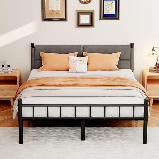 Metal Bed Frame,14Inch Queen Bed Frame with Headboard,Heavy Duty Sturdy Mattress Foundation,Easy Assembly,No Box Spring Needed,Queen Size Grey