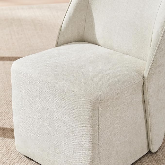 Watson & Whitely Modern Rolling Dining Chairs with Casters, Set of 2, Linen | Upholstered Seat, Removable Rollers, Fabric Armless Chairs for Dining Room, Living Room, Bedroom
