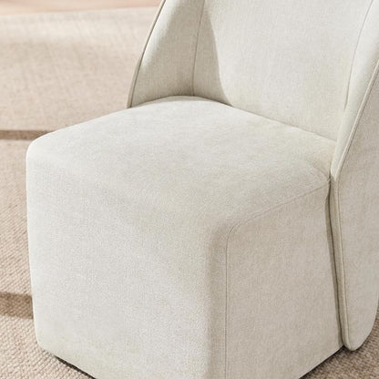 Watson & Whitely Modern Rolling Dining Chairs with Casters, Set of 2, Linen | Upholstered Seat, Removable Rollers, Fabric Armless Chairs for Dining Room, Living Room, Bedroom