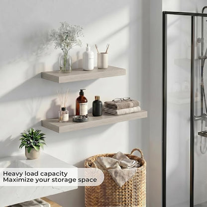 Fun Memories 72 Inch Floating Shelves - Fireplace Mantel Shelf - Deep Wall Mounted Wood Storage Shelf for Bedroom, Kitchen, Farmhouse - 2 Pack, Grey