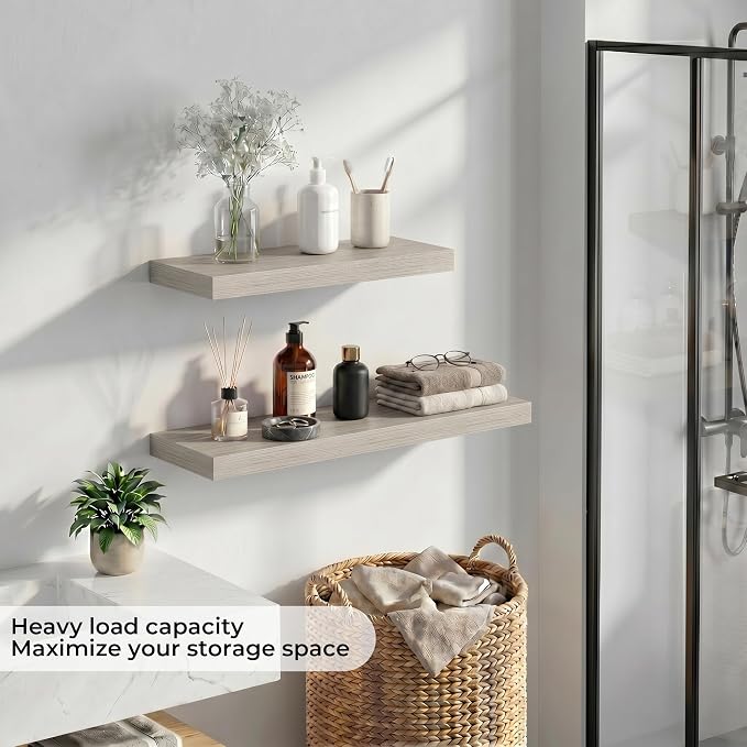 Fun Memories 66 Inch Floating Shelves - Fireplace Mantel Shelf - Deep Wall Mounted Wood Storage Shelf for Bedroom, Kitchen, Farmhouse - 2 Pack, Grey