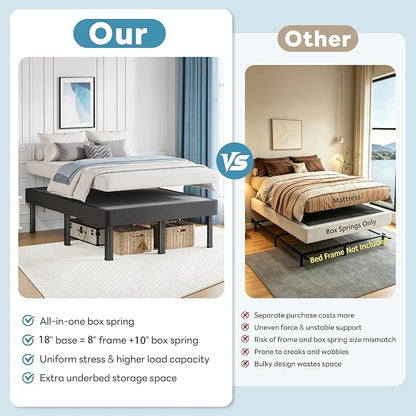 NKZ California King Box Spring 18 Inch, All-in-One Mattress Foundation, 4000lbs Heavy Duty Metal Bed Base with 9 Round Corner Legs, Fabric Cover, Noise Free, Easy Assembly, Black
