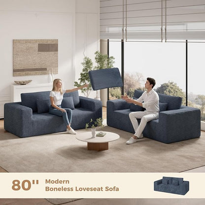 Luxanimarion 80'' Modern Cloud Loveseat Sofa, No Assembly Required Deep Seat Comfy Small Couches Includes 2 pcs Pillows for Living Room, Bedroom, Apartment(Grey)
