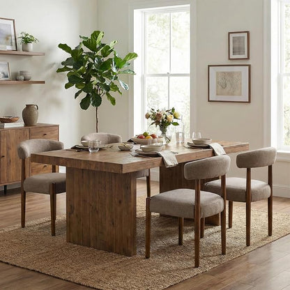 VKNOW Wooden Dining Chairs Set of 2, Modern Upholstered Dining Room Chairs with Walnut Wood Legs and Curved Backrest, Fabric Kitchen Chairs for Farmhouse/Living Room/Dining Room, Brown