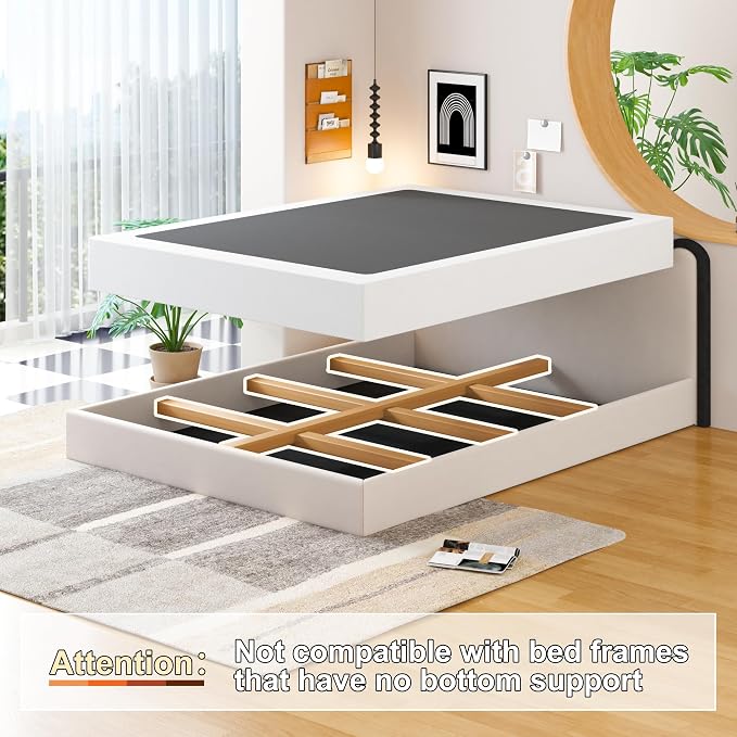 EMODA 9 Inch Full Size Box Spring Bed Base, 3000 LBS Heavy Duty Metal Mattress Foundation with Fabric Cover, Easy Assembly, Black