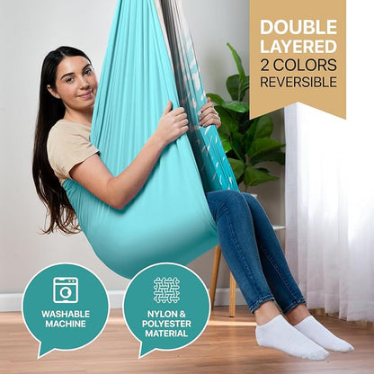 Indoor Sensory Swing for Kids or Outdoor – Holds 300lbs, Double-Layer, & 360° Swivel, Calming Compression Therapy Swing Hammock for Kids & Adults with All Hardware – Sensory-Motor Toys & Gifts