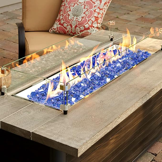 Onlyfire 10 lbs Fire Glass Rocks 1/2 Inch, Reflective Tempered Glass for Propane Fire Pit & Gas Fireplace, High Luster Firepit Glass Stones for Fire Table, Cobalt Blue (Multicolor Options Available)
