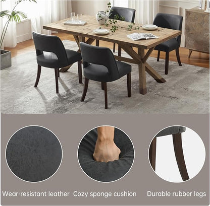 VKNOW Modern Dining Chairs Set of 2 with Rubberwood Legs, Black | Faux Leather, Curved Back, For family, Kitchen Dining Room Restaurant Reception Room, No wobble, 80% pre-installed