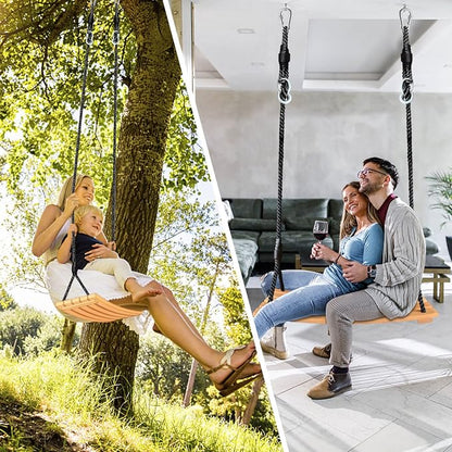 Taeku Adult Tree Swing, Hanging Beech Wood Swings with Adjustable Rope Garden Chair Seat Swing for Indoor Outdoor (22''x10'')
