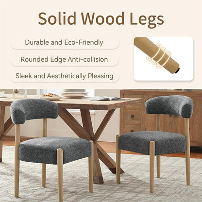 VKNOW Wooden Dining Chairs Set of 2 with Curved Open Back, Black | Natural Rubberwood Legs, Soft Chenille Fabric, Thickened Cushion, For Adults and Family, Dining Room, Kitchen, No Wobble