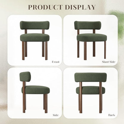 Wooden Dining Chairs Set of 2, Upholstered Kitchen Chairs with Solid Wood Legs, Mid Century Dining Room Chair with Ergonomic Curved Backrest for Kitchen Dining Vanity, Green