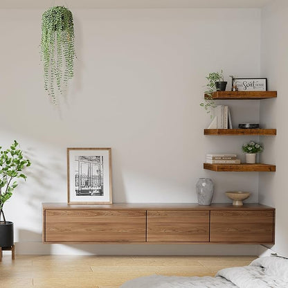 QEEIG 12" Deep Floating Shelves for Wall - 12 x 16 inch Book Shelf Bathroom Bedroom Kitchen Living Room Hanging Bookshelf Farmhouse Set of 3, Brown (026-40BN3)