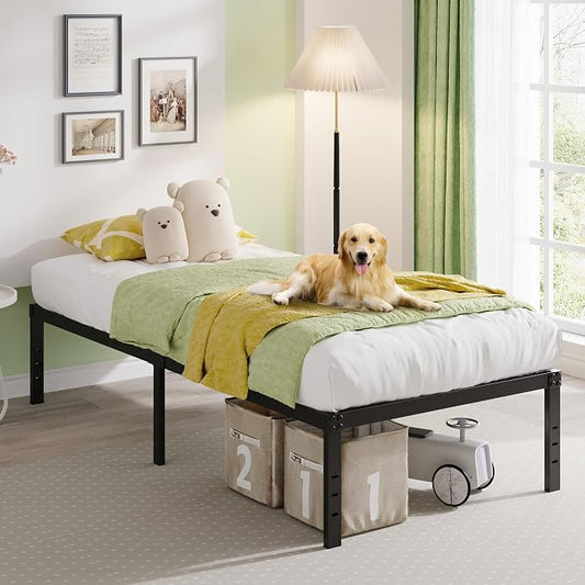 EMODA 14 Inch Twin Bed Frames No Box Spring Needed, Heavy Duty Metal Twin Platform Bed Frame, Noise Free, Easy Assembly, Black