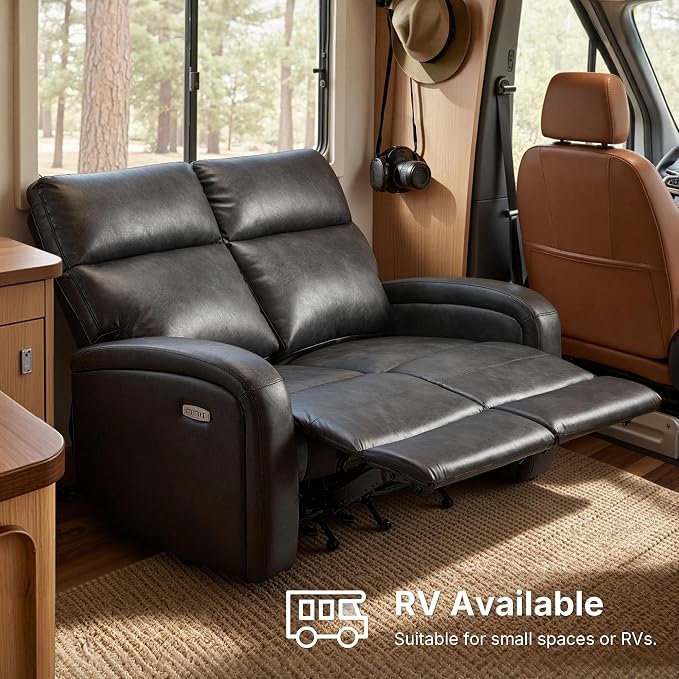 MCombo Zero Wall Recliner Loveseat, 2-Seat Power Wall Hugger Sofa with USB & Type-C Charge Ports, for Small Space Living Room RV, Faux Leather PR646 (Dark Grey, Loveseat)