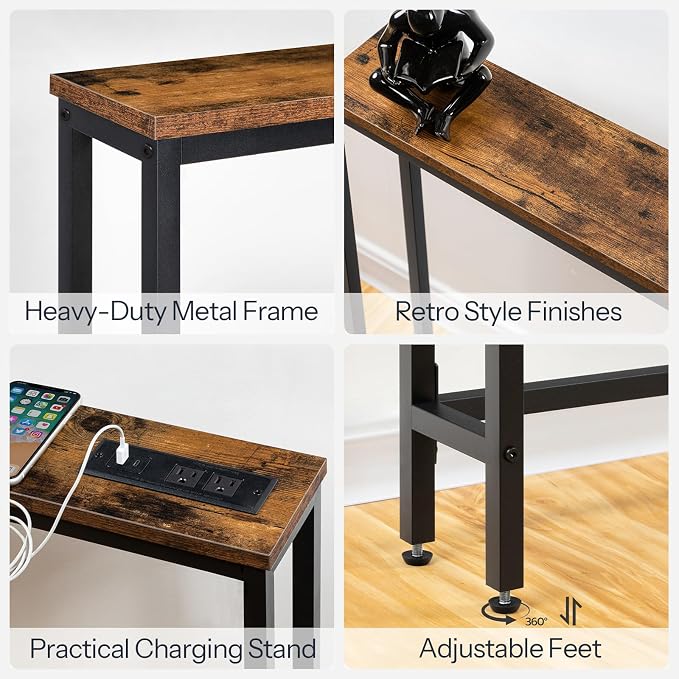 HOOBRO 47.2" Narrow Console Table with Power Outlet, 5.9" Behind Couch Table with Charging Station, Long Sofa Side Table, Skinny Entryway Table for Living Room, Hallway, Foyer, Rustic Brown BF15XG01G1