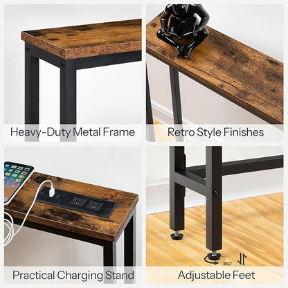 HOOBRO 47.2" Narrow Console Table with Power Outlet, 5.9" Behind Couch Table with Charging Station, Long Sofa Side Table, Skinny Entryway Table for Living Room, Hallway, Foyer, Rustic Brown BF15XG01G1