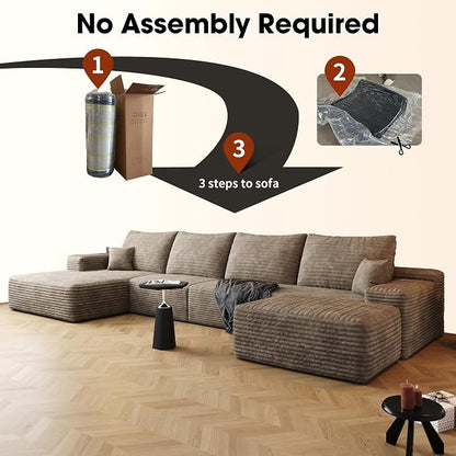 AUGOP 136" Sectional Couches for Living Room Modern Modular Sofa with L-Shape Couchs Upholstered Boneless Couch Deep Seat Sectional Couch with Chaise (Camel, Left Facing Chaise+3Seaters+Ottoman)