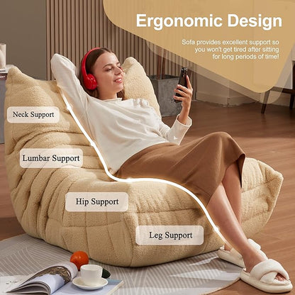 Hobestluk Adults Bean Bag Chair Faux Fur BeanBag Couch for Living Room | Khaki Teddy,Ergonomic Design,Memory Foam,UltraSoft,Anti-slip Bottom,No Assembly Required,Decorative Style for Living Room