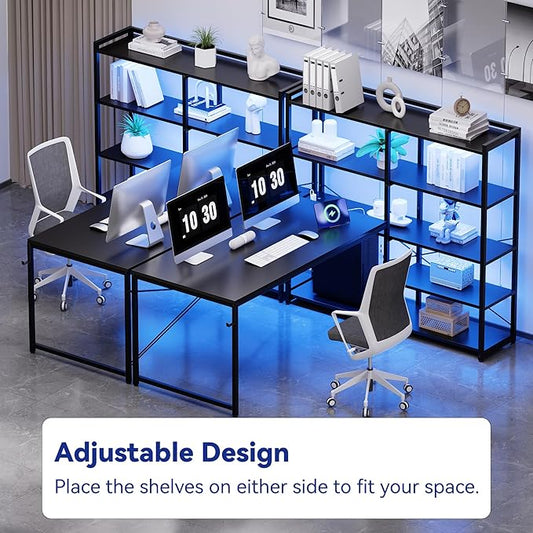 Pamray 49 Inch L Shaped Gaming Computer Desk with Shelves and Storage | Compact Reversible Design with LED Lights & Power Outlets, Suitable for Home Office Bedroom Small Spaces and Dorm Study Work