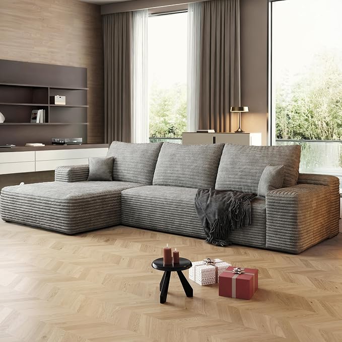 AUGOP 108" Sectional Couches for Living Room Modern Modular Sofa with L-Shape Couchs Upholstered Boneless Couch Deep Seat Sectional Couch with Chaise (Grey, Left Facing Chaise+2Seaters)