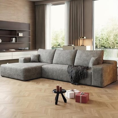 AUGOP 108" Sectional Couches for Living Room Modern Modular Sofa with L-Shape Couchs Upholstered Boneless Couch Deep Seat Sectional Couch with Chaise (Grey, Left Facing Chaise+2Seaters)