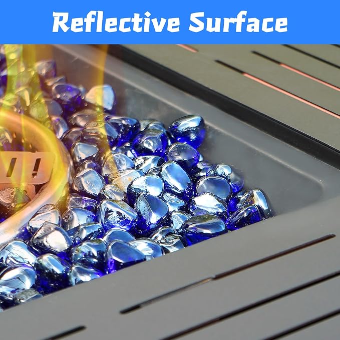 Fire Glass for Propane Fire Pit, Fireplace and Outdoor Decoration, Cobalt Blue Firepit Rocks 20 Pounds, High Luster 1 Inch Diamond Glass Beads