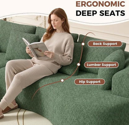 Luxanimarion 124" Curved Modular Sectional Sofa Oversized, L-Shape Boneless Couches for Living Room with Deep Seat and 7 Pillows, High-Density Memory Foam, Green Chenille Fabric, No Assembly Required