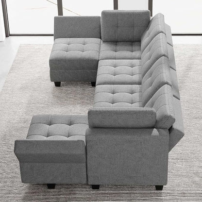Belffin Modular U Shaped Sectional Sofa Couch with Reversible Chaises 6-seat Sectional Couch with Storage Seat Modular Sectional Set with Ottomans Light Grey