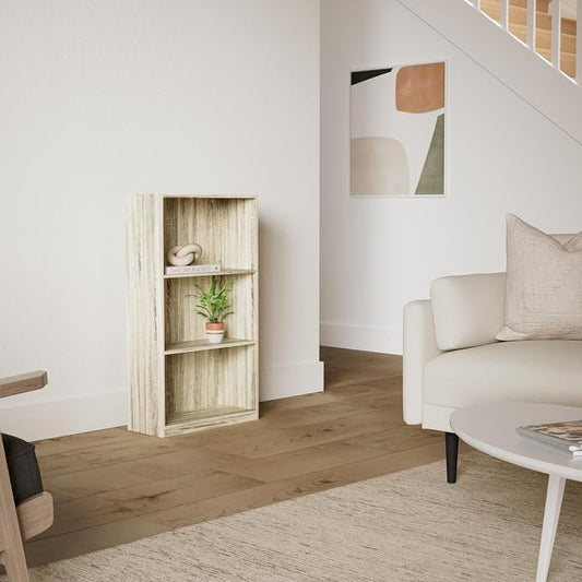 Furinno BASIC Book Shelf, 3-Tier Modern Bookshelf, Bookcase with Open Shelves, 9.3 x 21.8 x 39.5, for Living Room, Bedroom, Home Office, Sonoma Oak