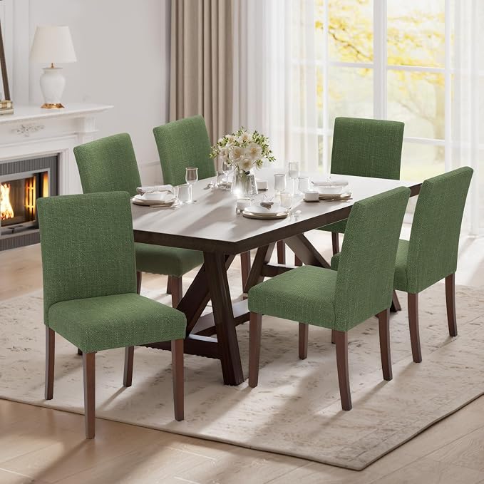 MALOL Upholstered Dining Chairs Set of 6, Modern Fabric Dining Room Chair, Wooden Dining Chair, Kitchen Side Chairs, Farmhouse Dinner Chair with High Back for Kitchen, Green