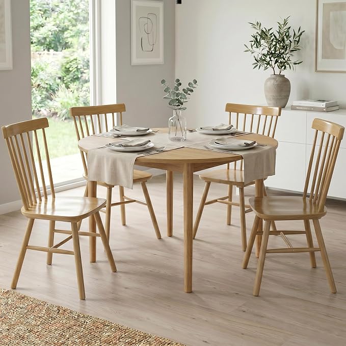 AreShark Windsor Dining Chairs, Farmhouse Wooden Dining Room Chairs, Solid Wood Kitchen Chairs with Spindle Back Set of 4, Natural Wood