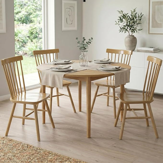 AreShark Windsor Dining Chairs, Farmhouse Wooden Dining Room Chairs, Solid Wood Kitchen Chairs with Spindle Back Set of 4, Natural Wood