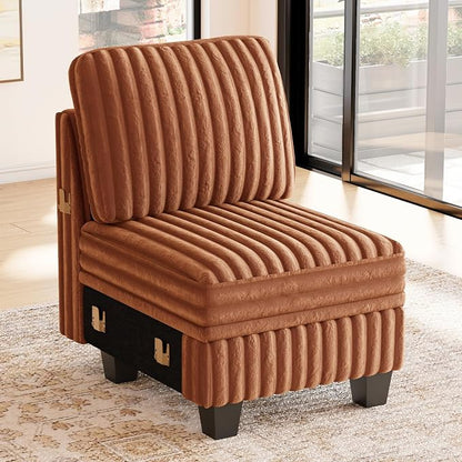 Belffin Plush Corduroy Single Module with Storage for Modular Sectional Sofa Brick Red Couch