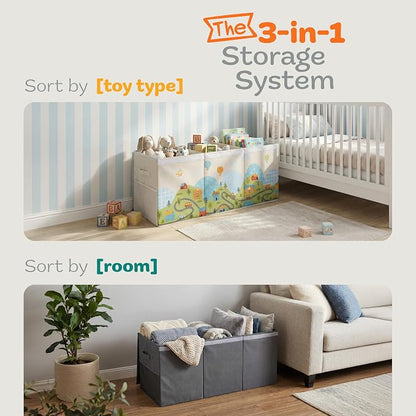 SoftOwl Extra Large Toy Storage Organizer with Lid - Sturdy, Collapsible Toy Chest Storage Box with Cute Design - Toys Bin with Dividers for Kids, Boys, Girls, Nursery, Bedroom, Play room 37"x16"x14"