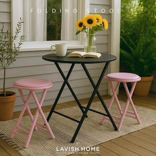 Lavish Home Folding Stool - Set of 2 Counter Height Bar Stools – 24-Inch Backless Folding Chairs with 225lb Capacity for Kitchen, Rec Room, or Game Room (Pink)