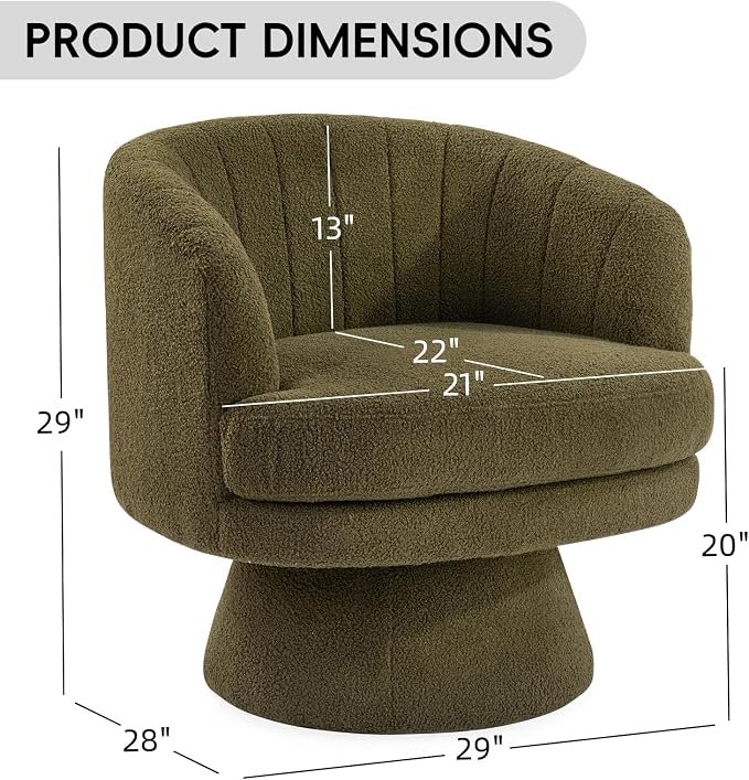 CANMOV Swivel Accent Chair with Armrest Set of 2, Modern 360 Degree Swivel Barrel Chair with Curve Back and Soft Cushion,Comfy Round Sherpa Teddy Armchair Single Sofa for Living Room, Green