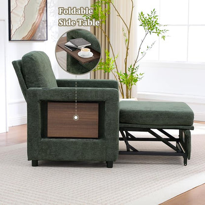 3 in 1 Folding Convertible Sleeper Sofa Bed Pull Out Couch with Side Pockets USB Port Side Table Single Sofa Bed with Adjustable Backrest for Living Room Bedroom 66" DarkGreen 1 SEAT
