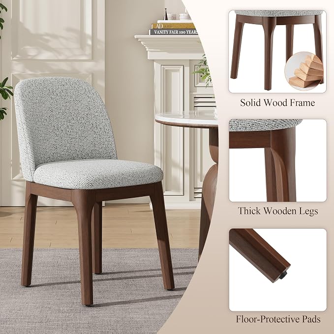 MALOL Upholstered Dining Chairs with Thickened Solid Wood Legs, Mid Century Modern Kitchen & Dining Room Chairs Set of 6, Comfortable Side Chairs for Dining Room, Kitchen, Light Grey